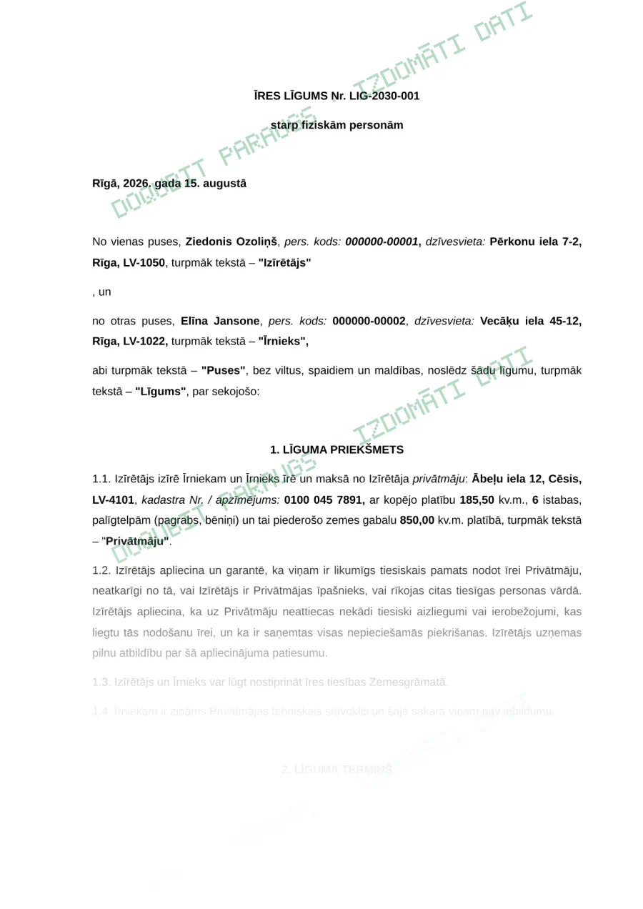 Dokumenta parauga 1. lapa