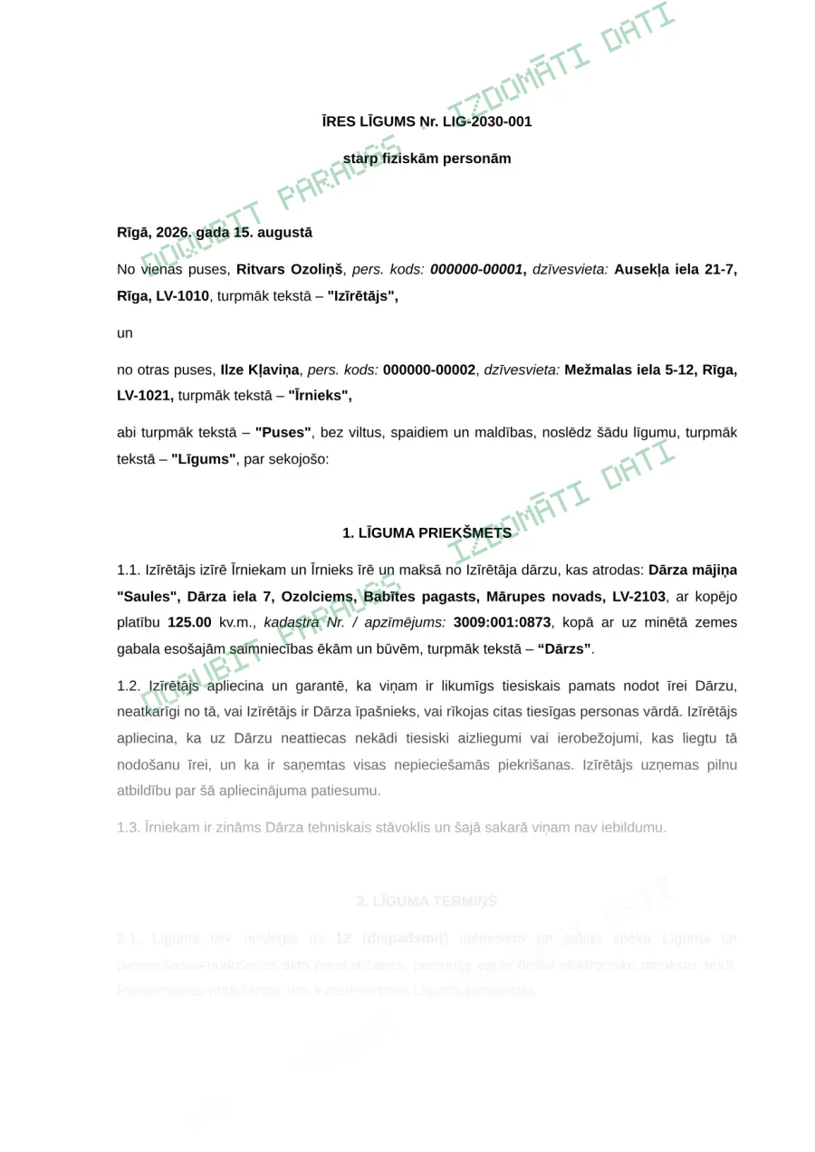 Dokumenta parauga 1. lapa