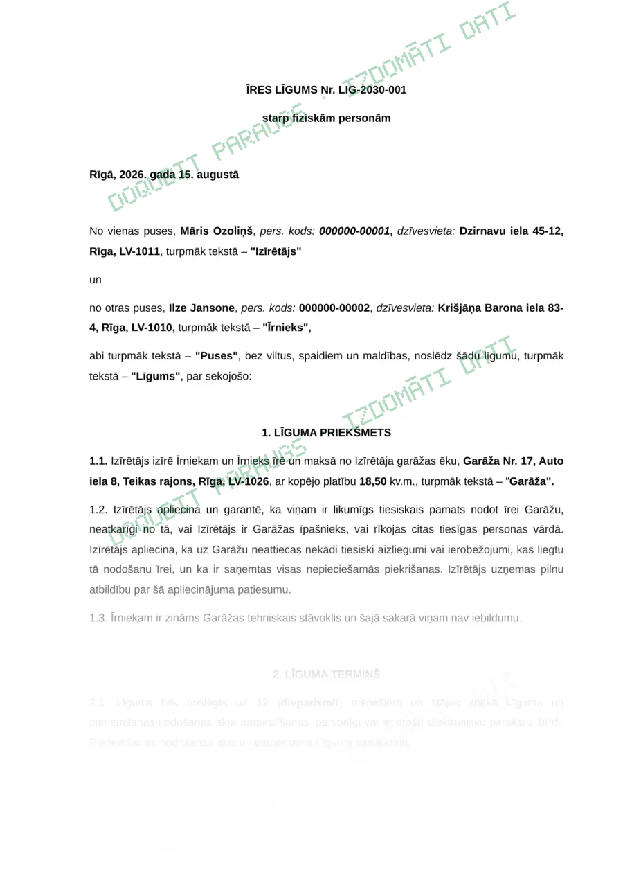 Dokumenta parauga 1. lapa