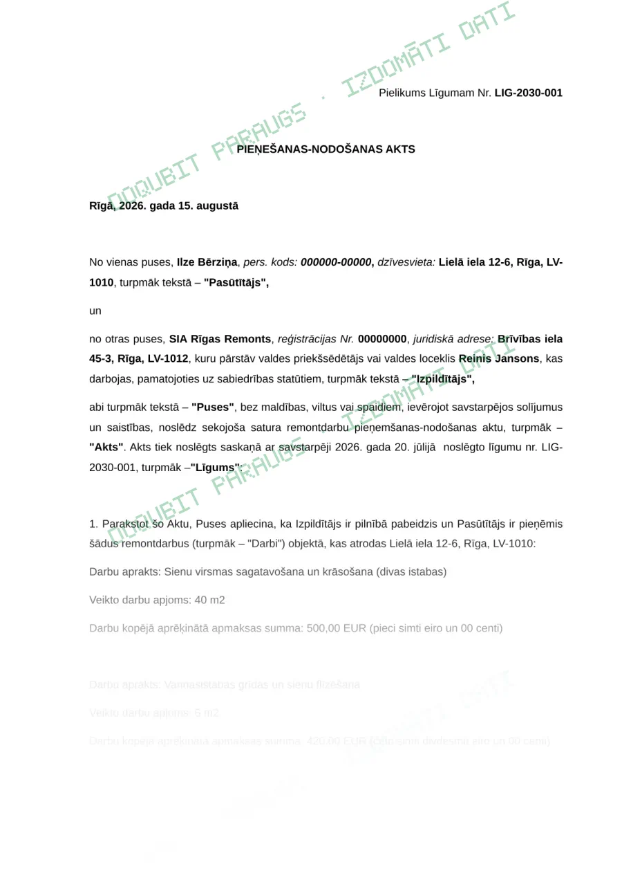 Dokumenta parauga 1. lapa